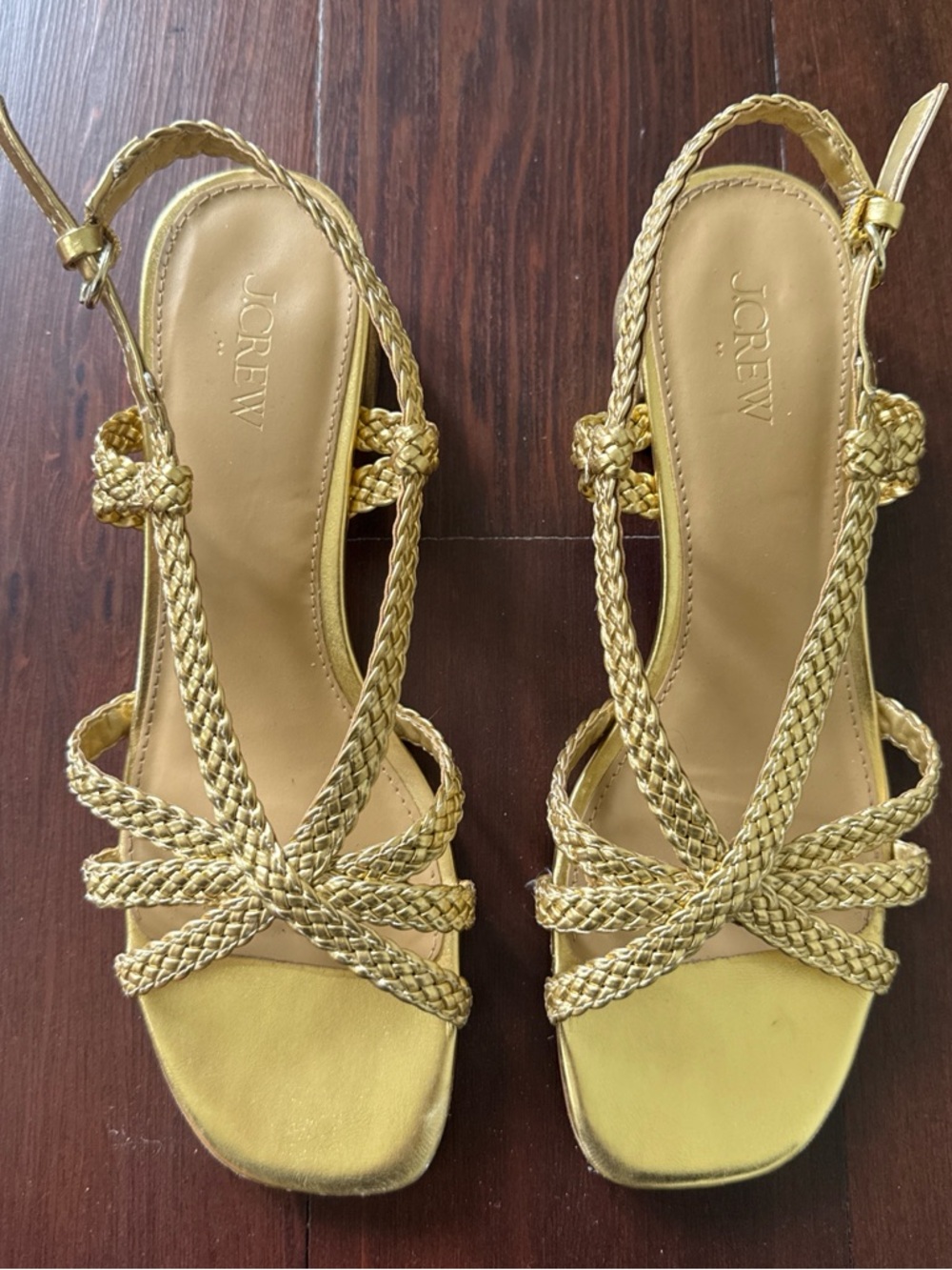 J. Crew Metallic Gold Braided Slingback Heels